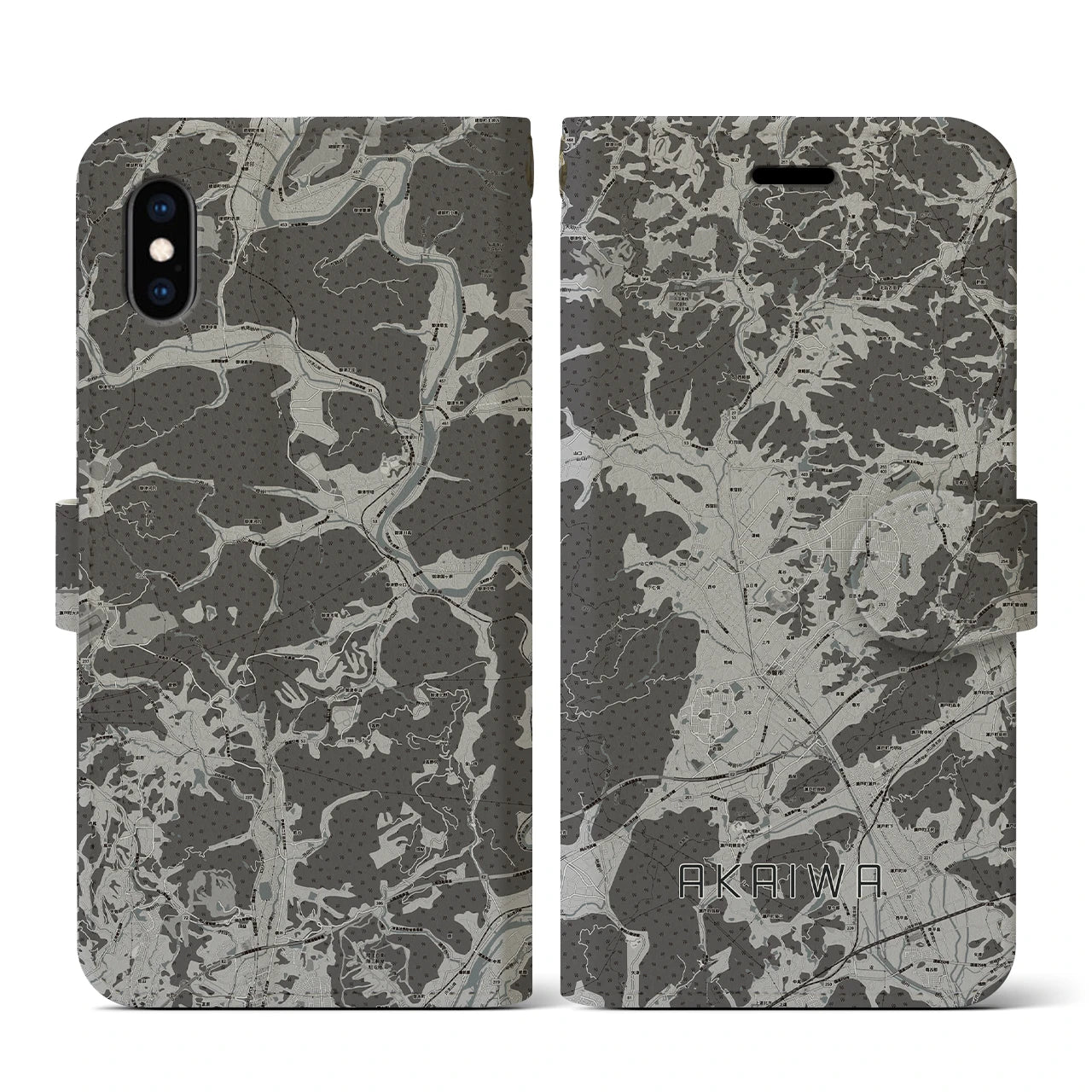 【赤磐(岡山県)】地図柄iPhoneケース(手帳タイプ)モノトーン・iPhone XS / X 用
