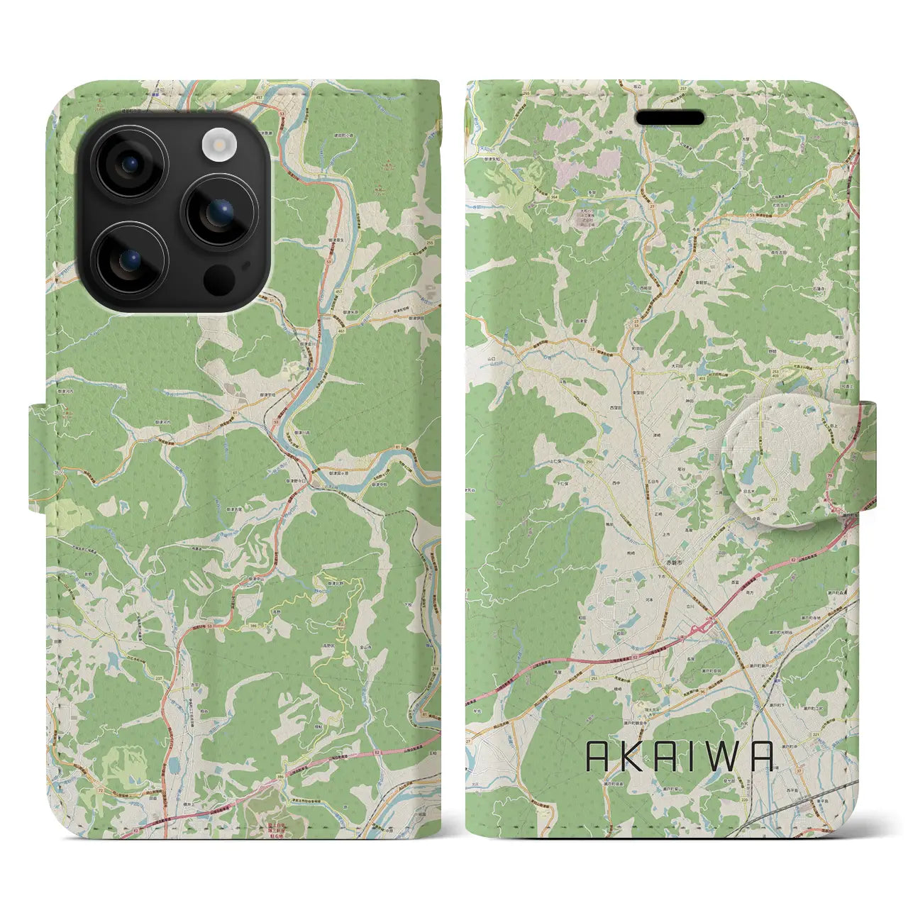 【赤磐(岡山県)】地図柄iPhoneケース(手帳タイプ)ナチュラル・iPhone 16 用