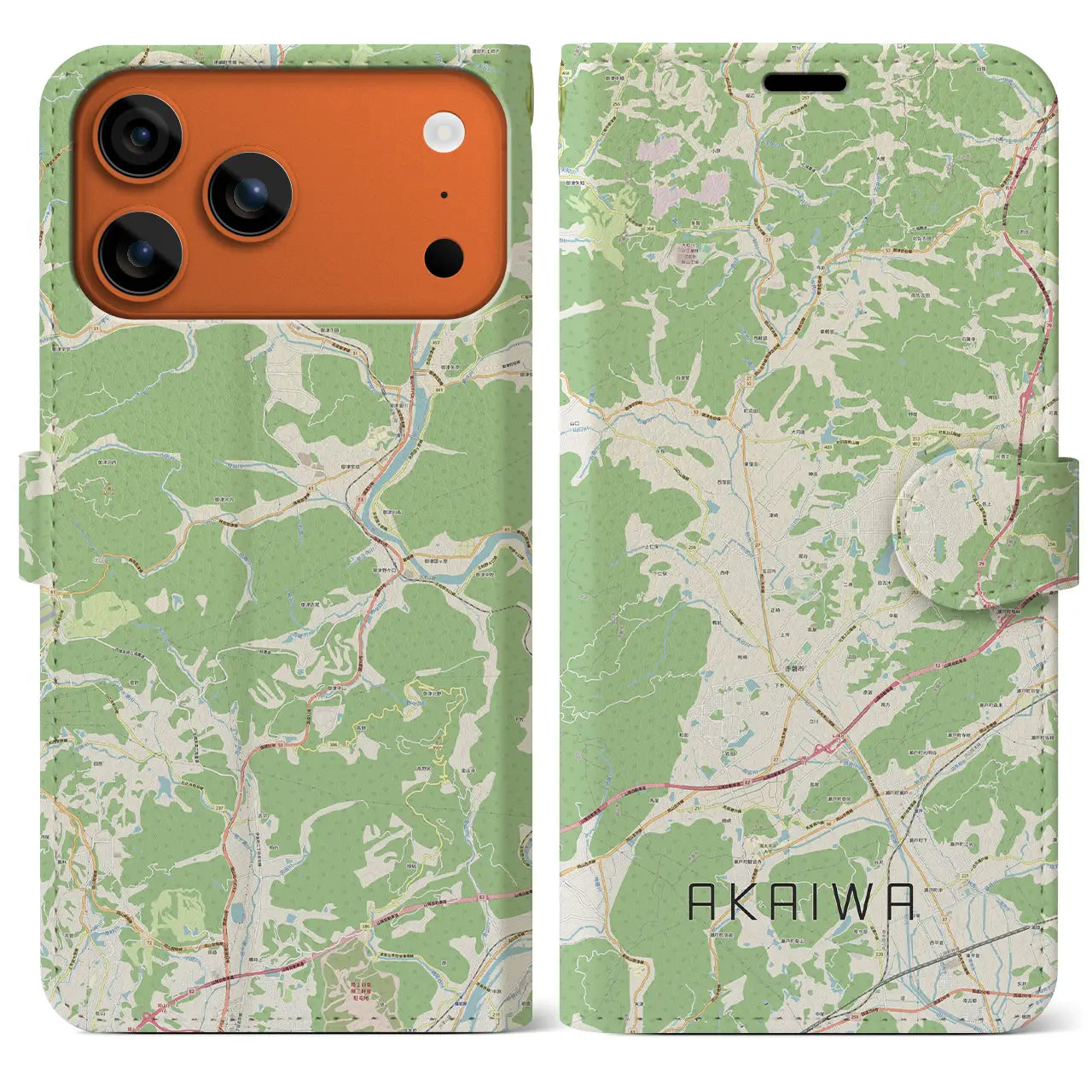 【赤磐(岡山県)】地図柄iPhoneケース(手帳タイプ)モノトーン・iPhone 17 Pro Max 用