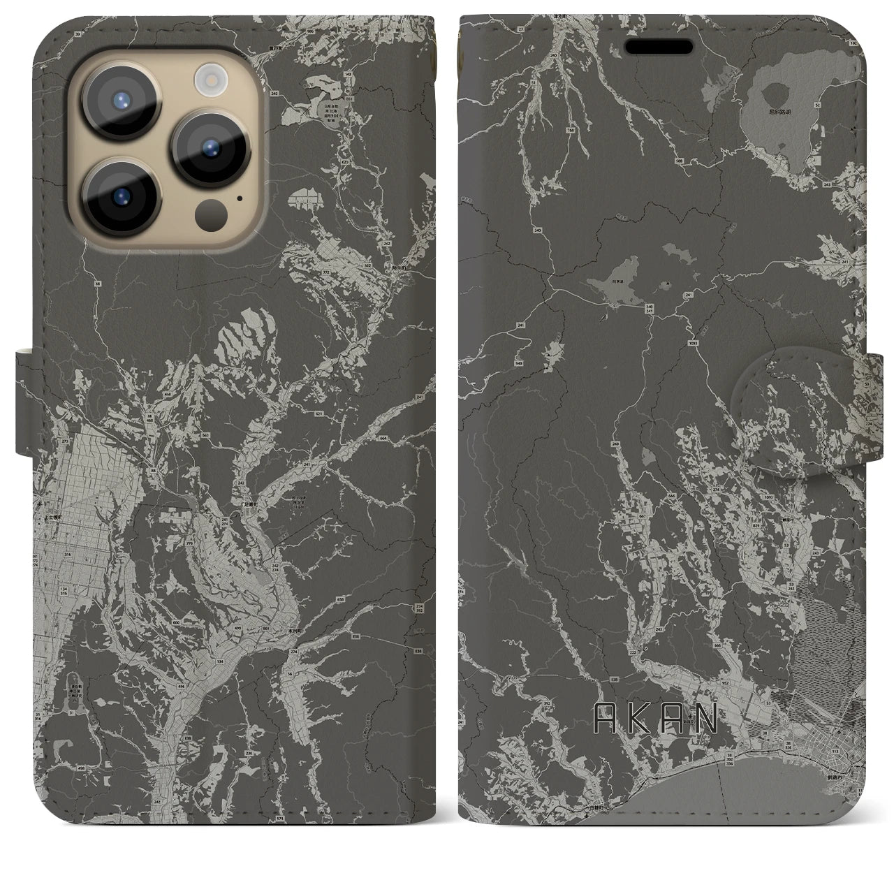 【阿寒(北海道)】地図柄iPhoneケース(手帳タイプ)