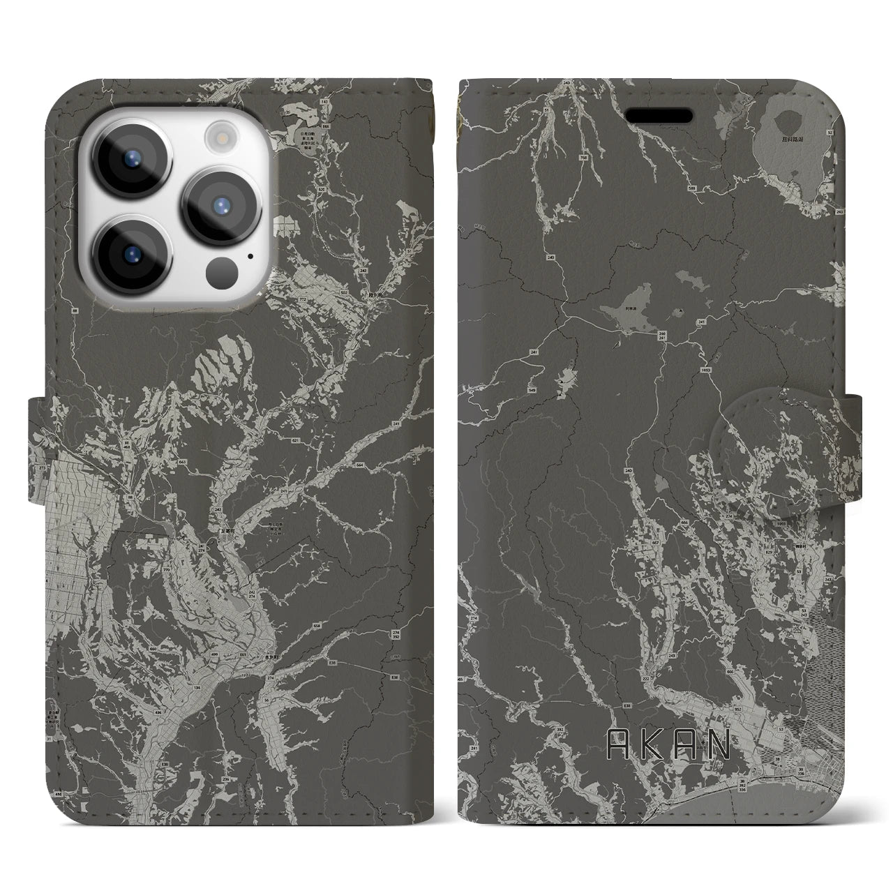 【阿寒(北海道)】地図柄iPhoneケース(手帳タイプ)