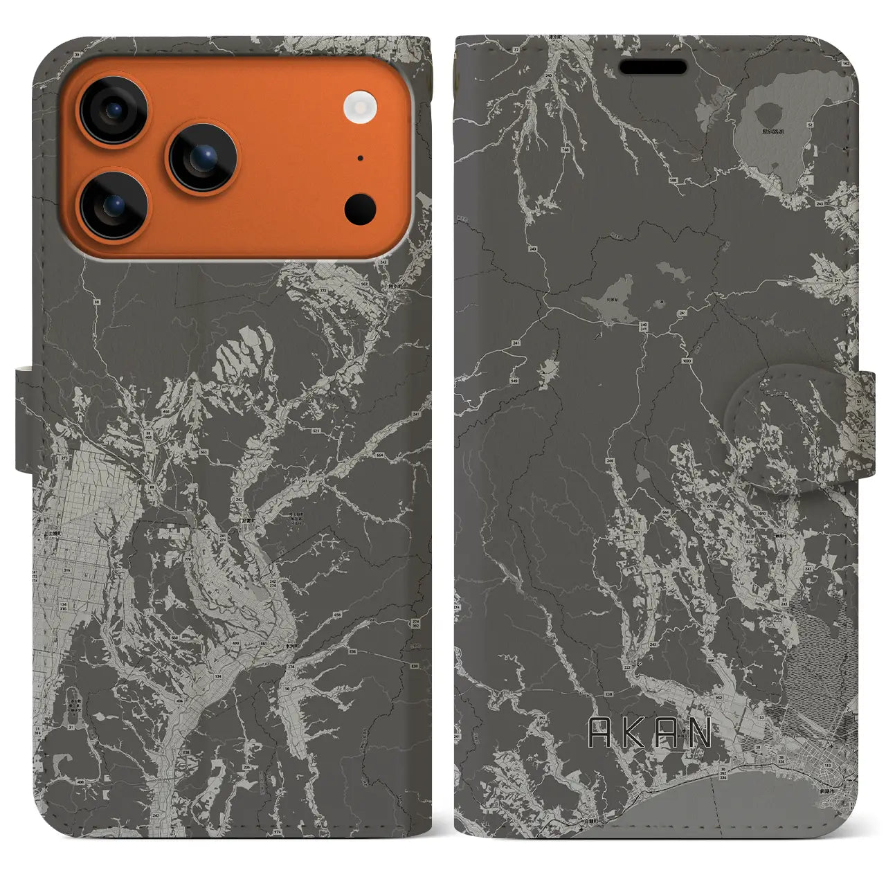 【阿寒(北海道)】地図柄iPhoneケース(手帳タイプ)