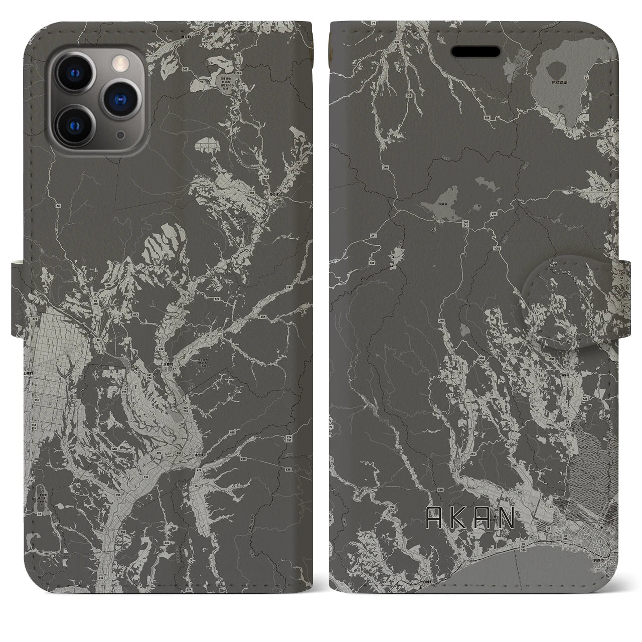 【阿寒(北海道)】地図柄iPhoneケース(手帳タイプ)