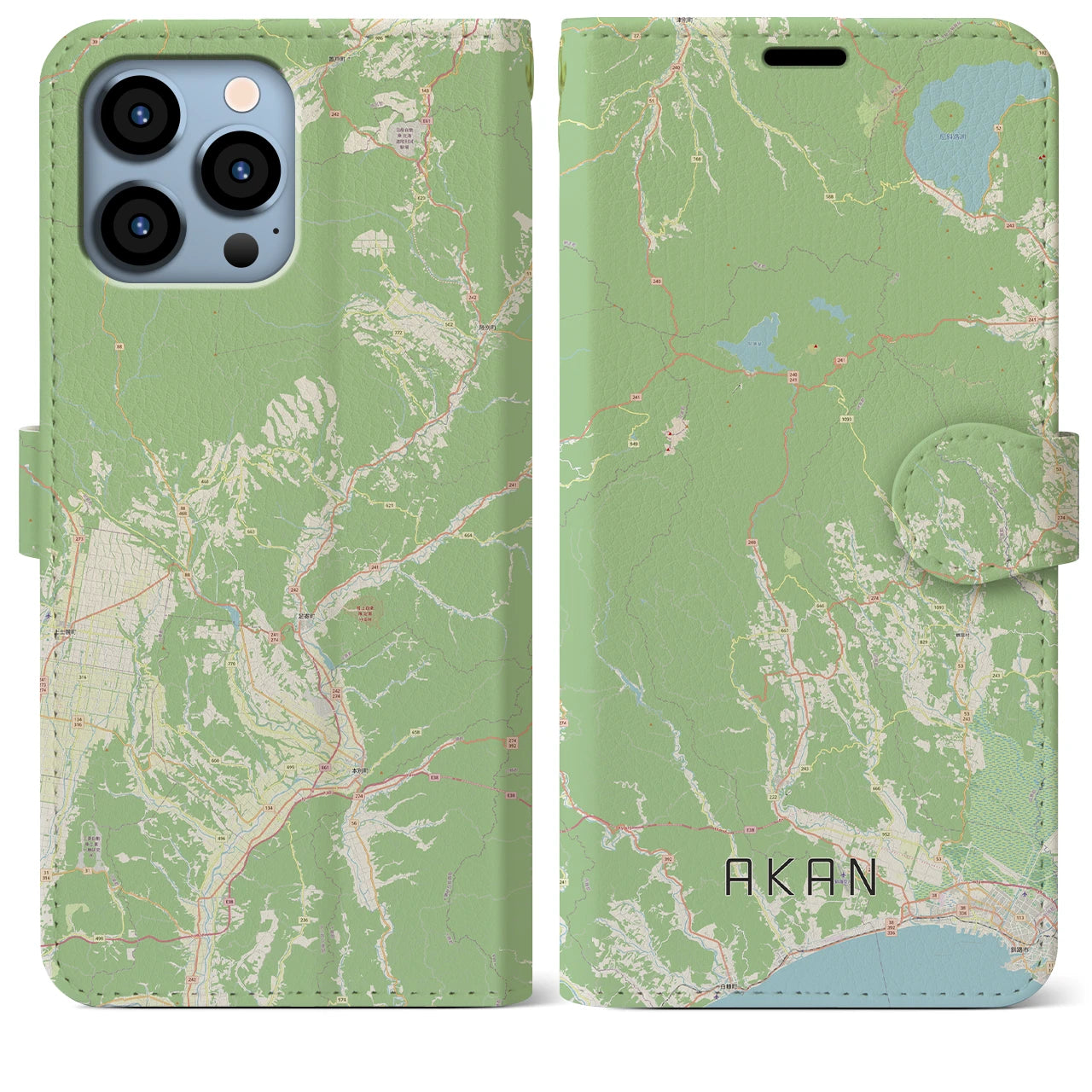 【阿寒(北海道)】地図柄iPhoneケース(手帳タイプ)ナチュラル・iPhone 13 Pro Max 用