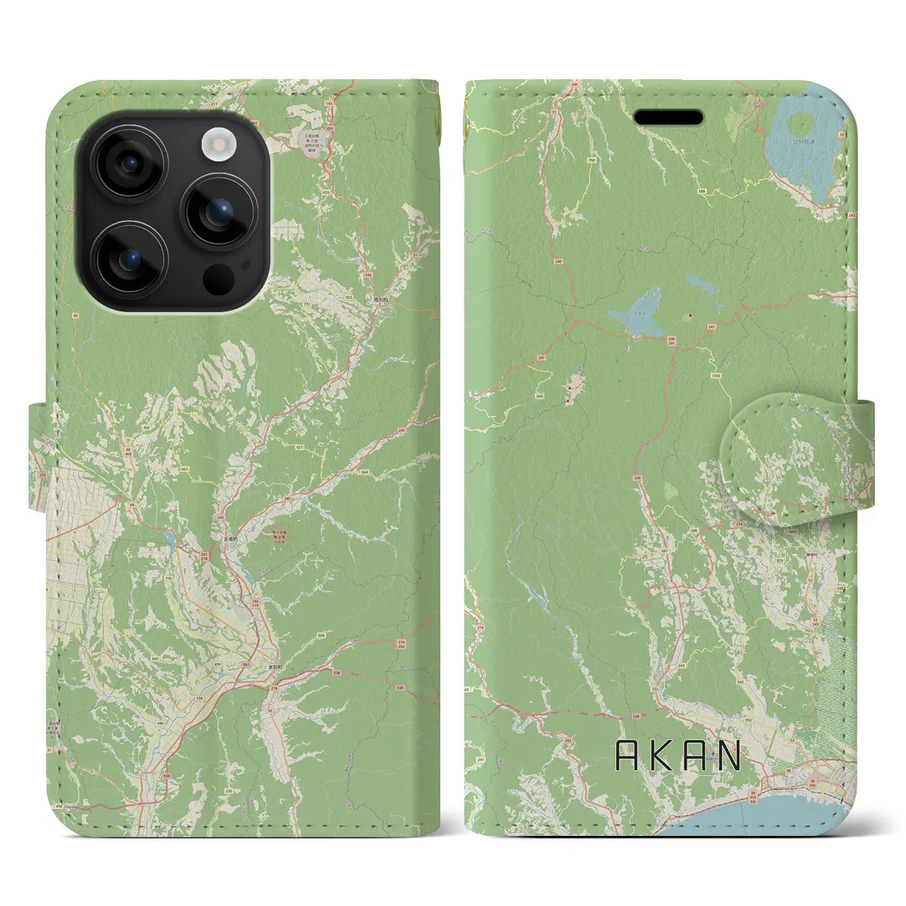 【阿寒(北海道)】地図柄iPhoneケース(手帳タイプ)ナチュラル・iPhone 16 用