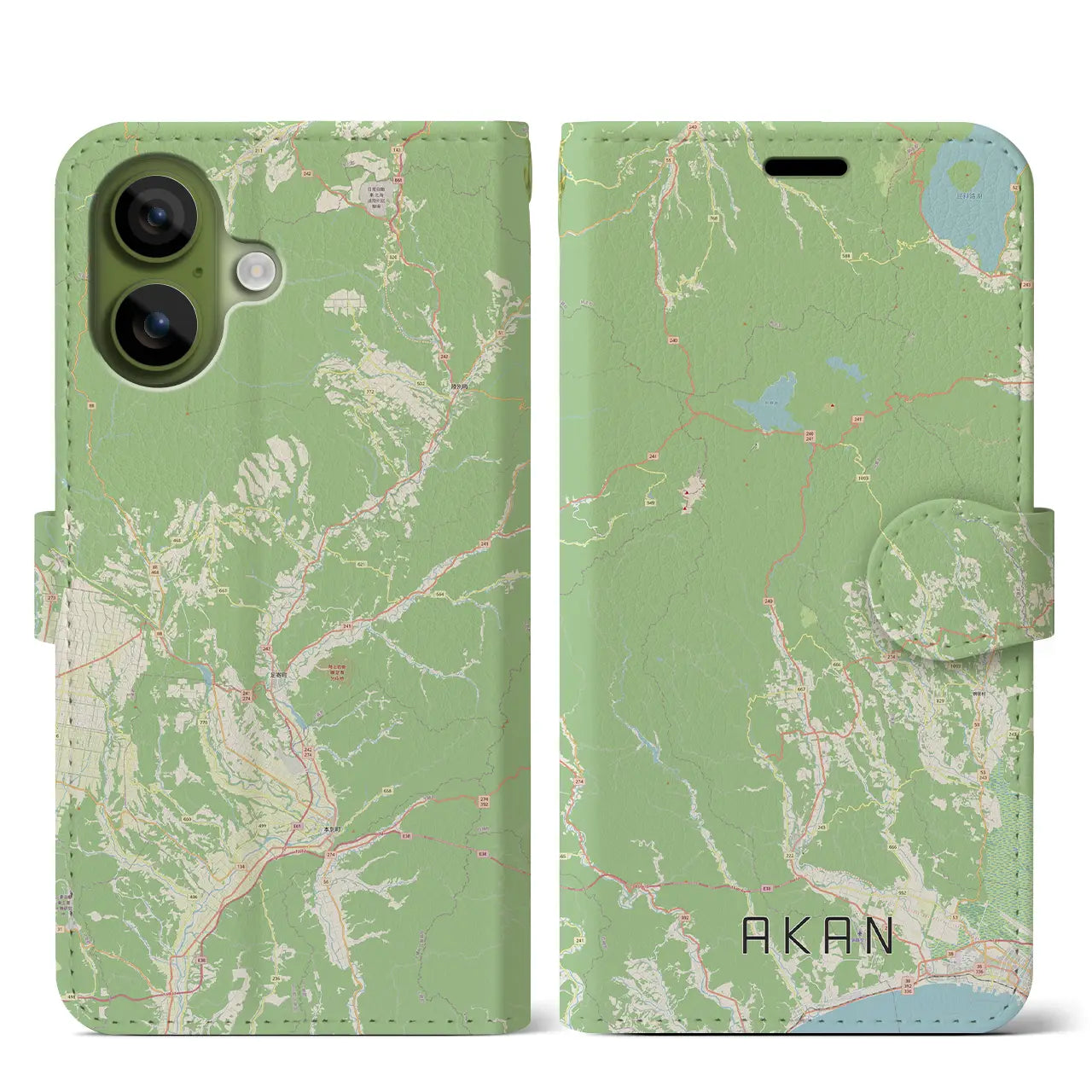 【阿寒(北海道)】地図柄iPhoneケース(手帳タイプ)