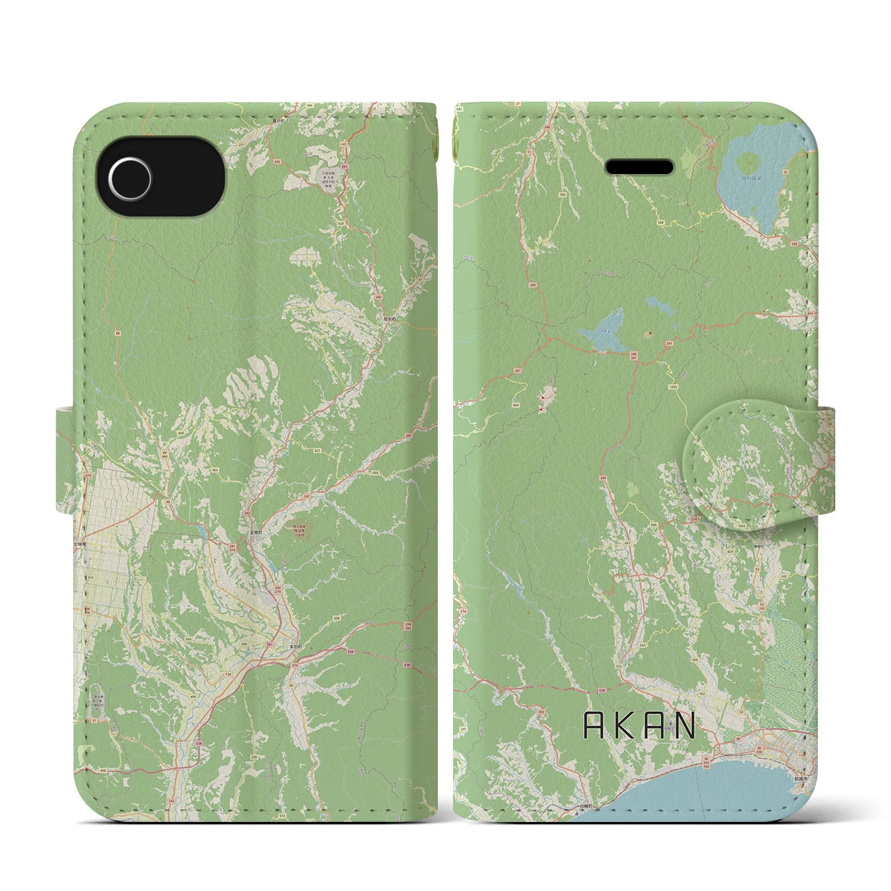【阿寒(北海道)】地図柄iPhoneケース(手帳タイプ)ナチュラル・iPhone SE(第3 / 第2世代) / 8 / 7 / 6s / 6 用