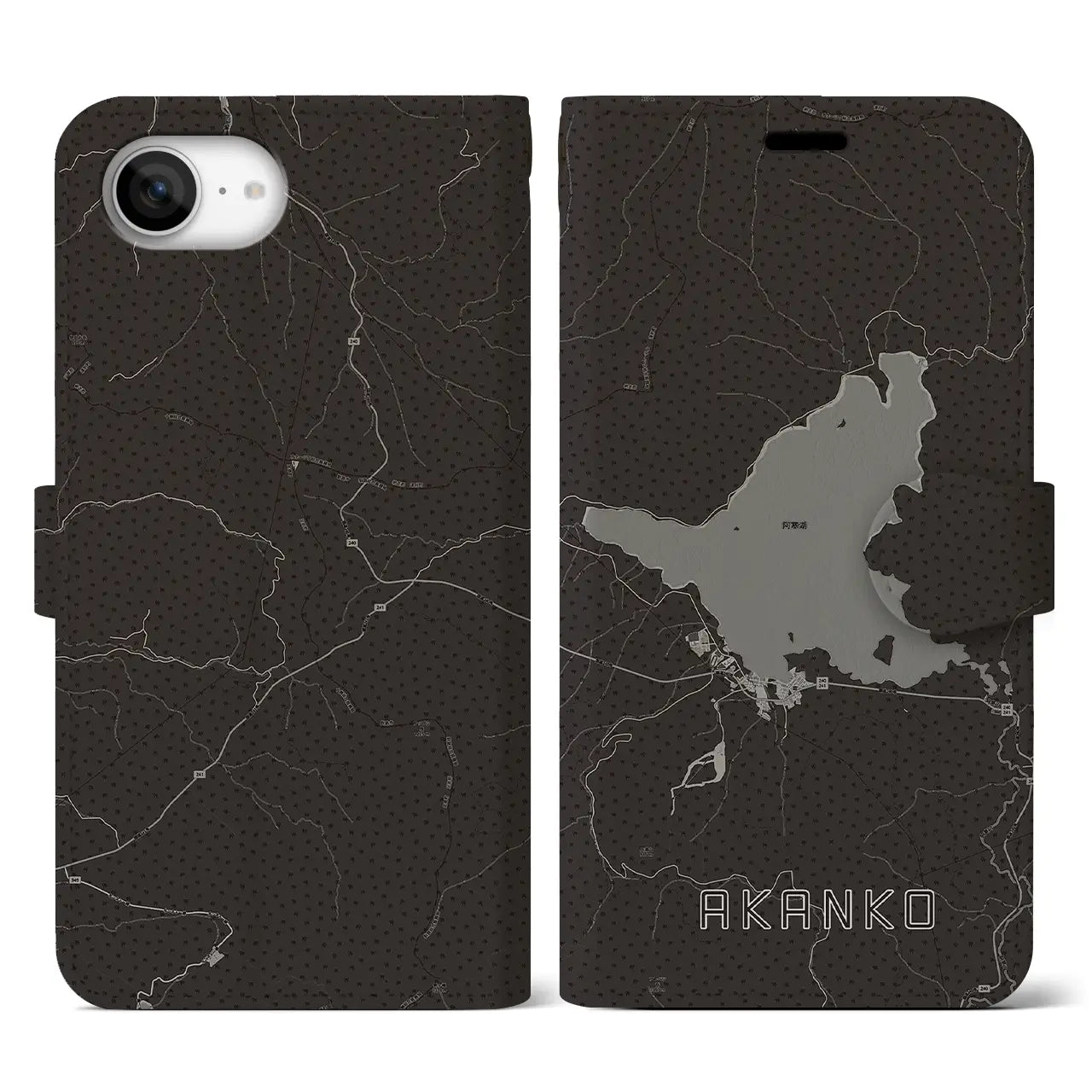 【阿寒湖(北海道)】地図柄iPhoneケース(手帳タイプ)