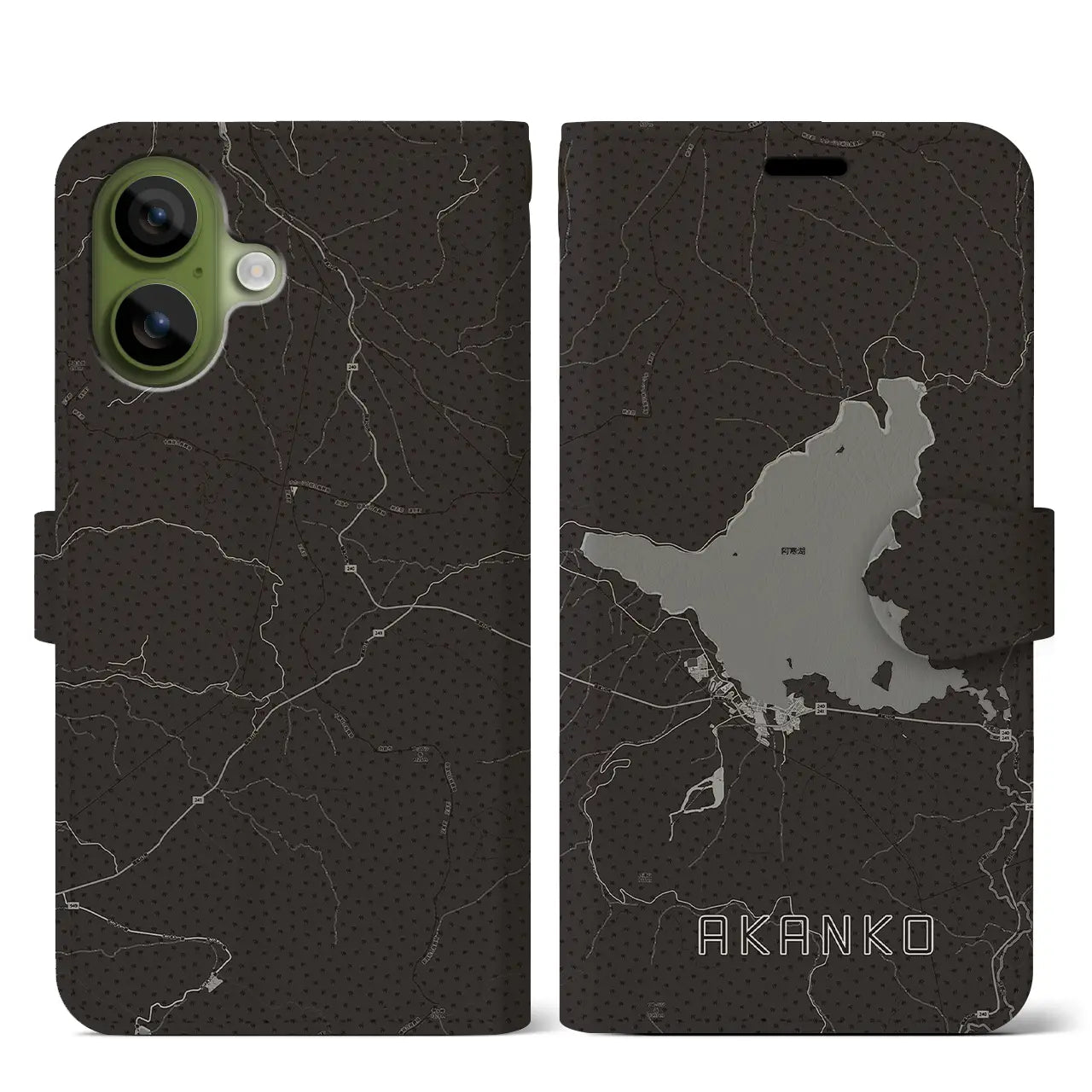 【阿寒湖(北海道)】地図柄iPhoneケース(手帳タイプ)