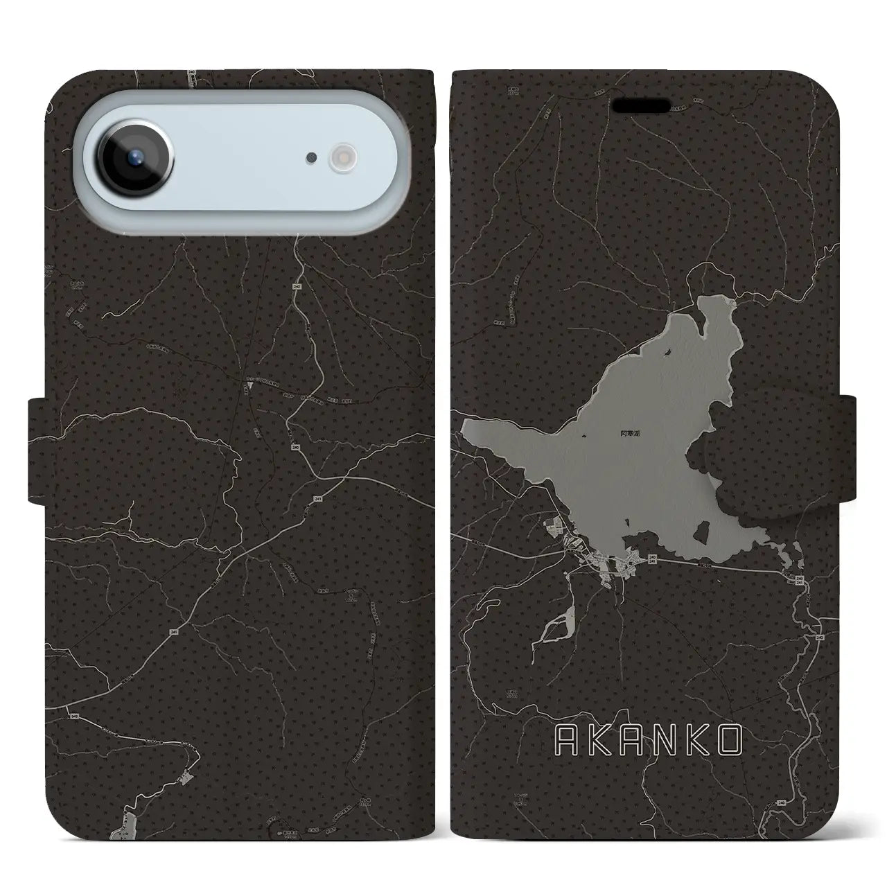 【阿寒湖(北海道)】地図柄iPhoneケース(手帳タイプ)