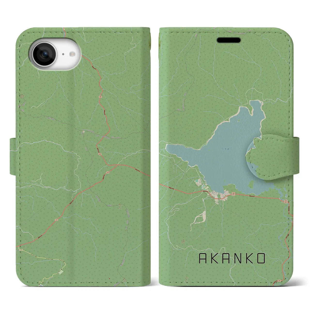 【阿寒湖(北海道)】地図柄iPhoneケース(手帳タイプ)