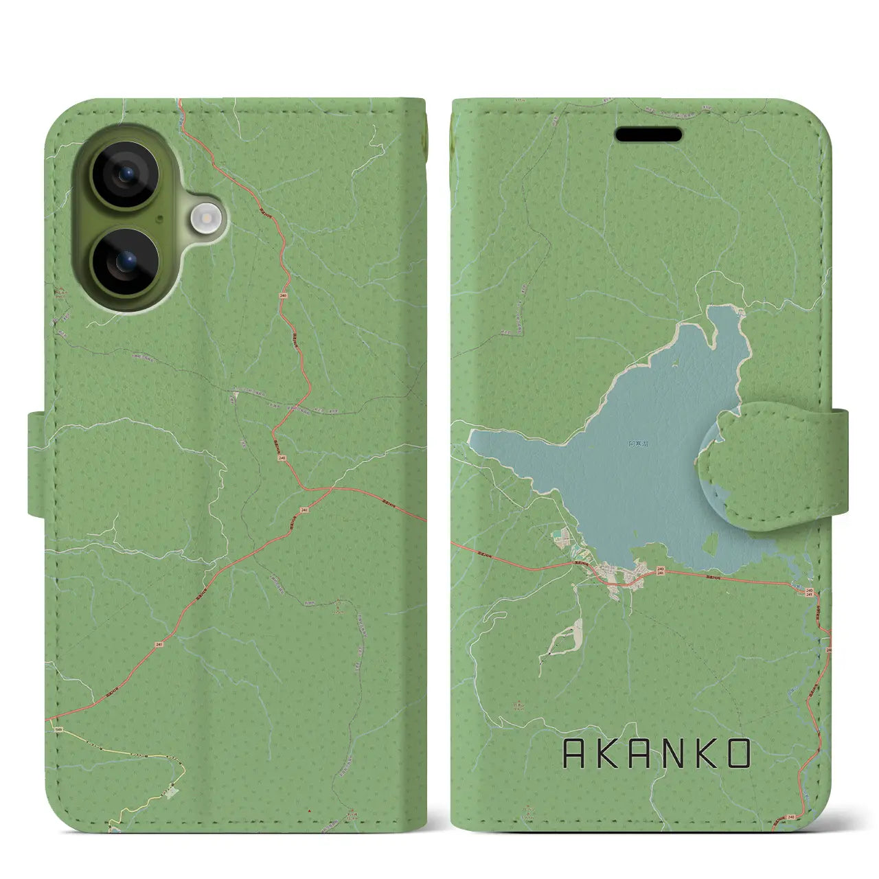 【阿寒湖(北海道)】地図柄iPhoneケース(手帳タイプ)
