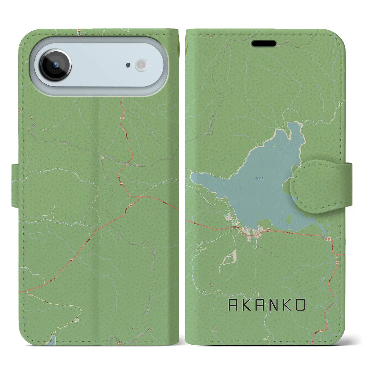 【阿寒湖(北海道)】地図柄iPhoneケース(手帳タイプ)モノトーン・iPhone 17 Pro Max 用