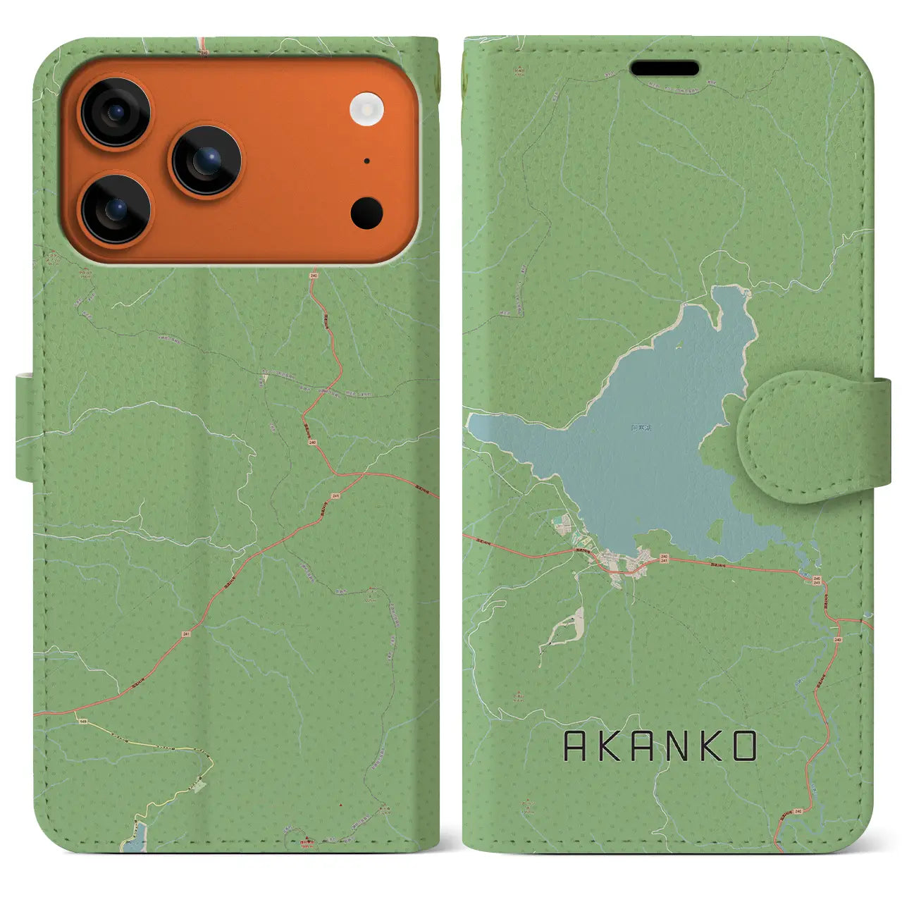 【阿寒湖(北海道)】地図柄iPhoneケース(手帳タイプ)