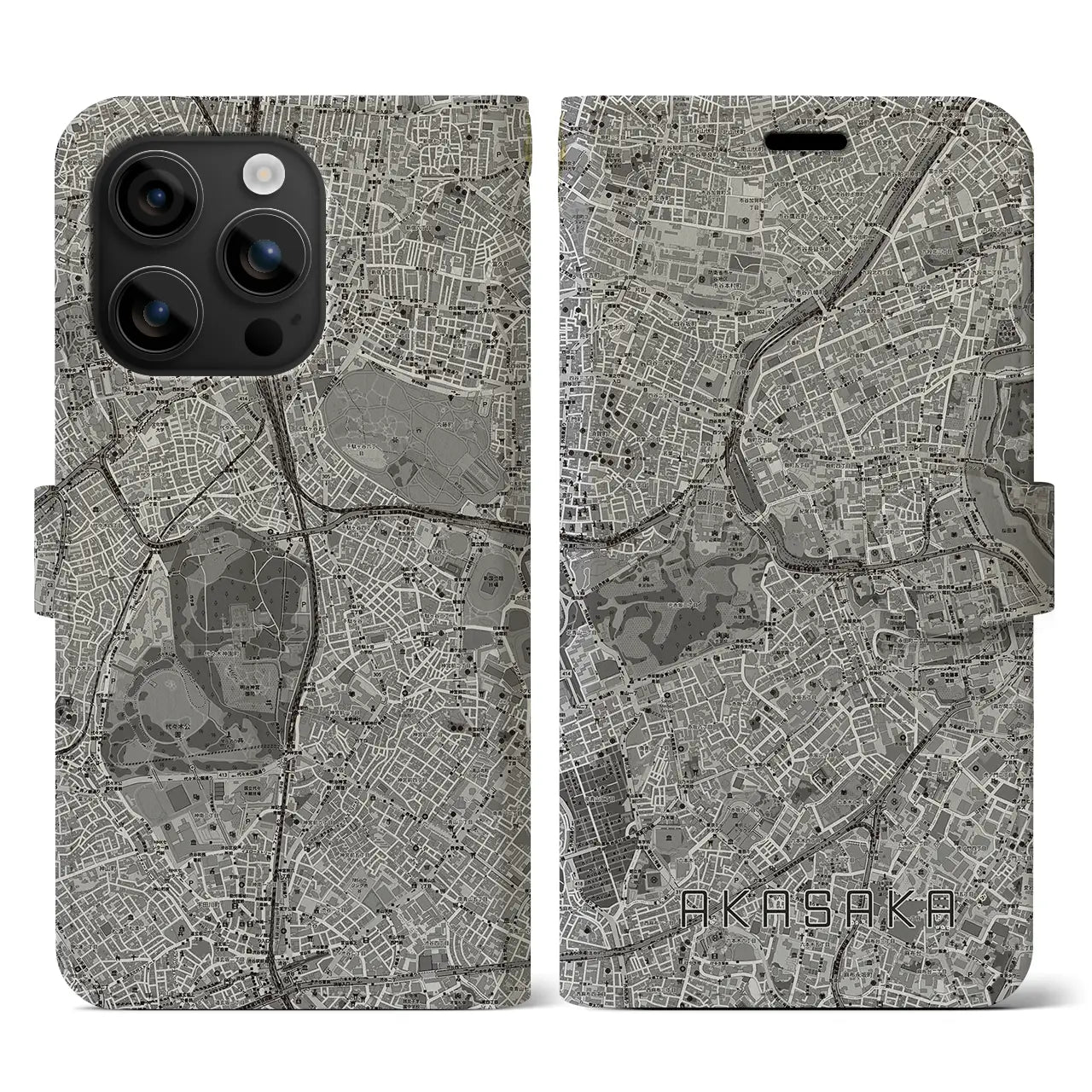 【赤坂(東京都)】地図柄iPhoneケース(手帳タイプ)モノトーン・iPhone 16 用