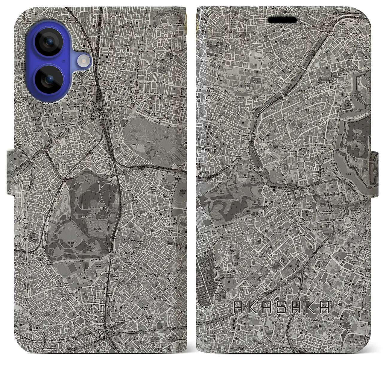 【赤坂(東京都)】地図柄iPhoneケース(手帳タイプ)モノトーン・iPhone 16 Pro Max 用
