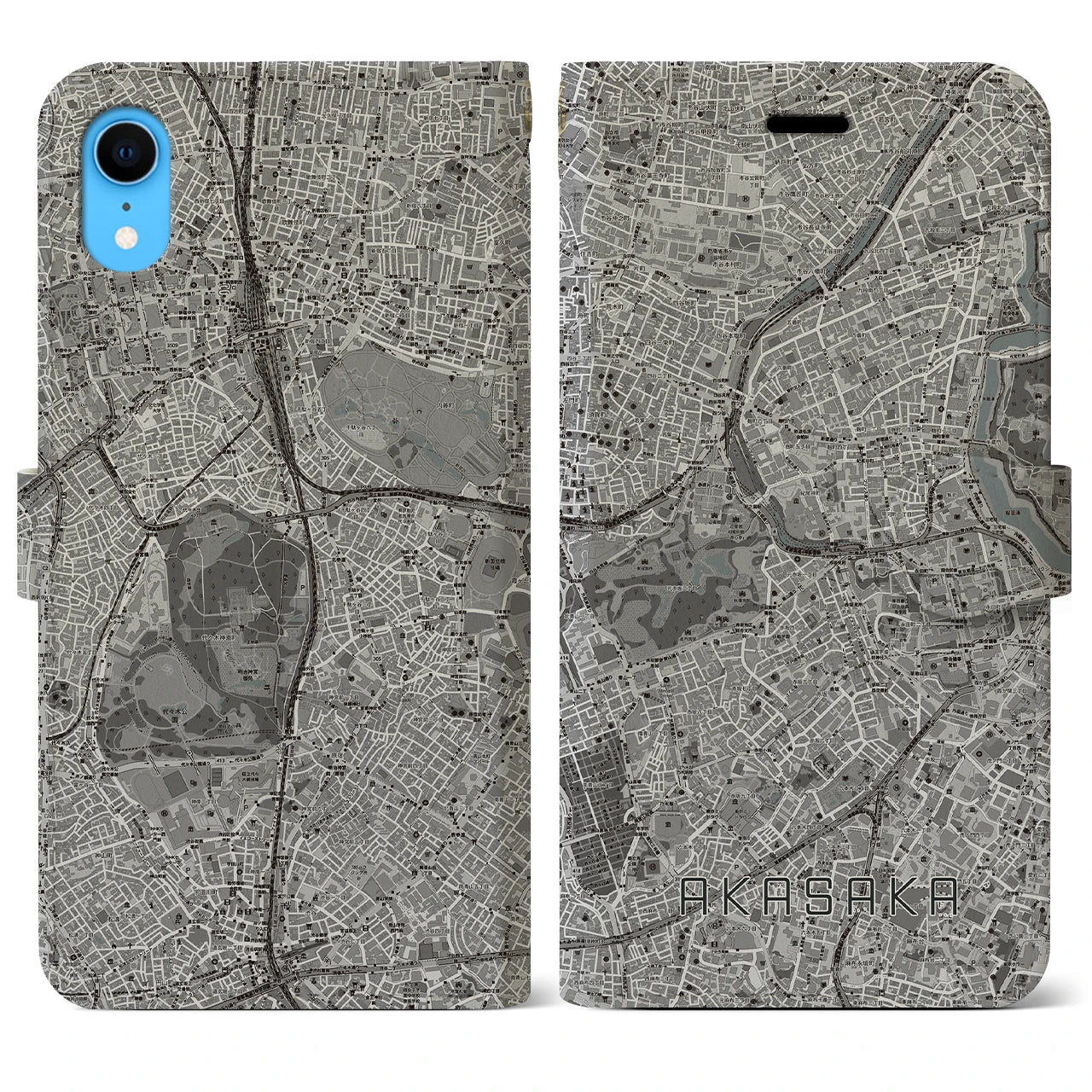 【赤坂(東京都)】地図柄iPhoneケース(手帳タイプ)モノトーン・iPhone XR 用