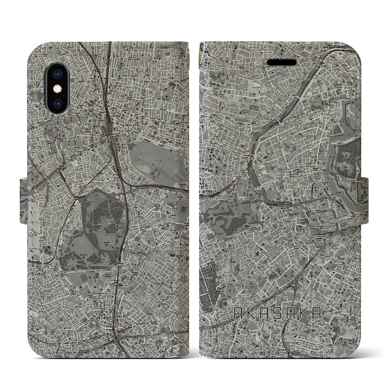 【赤坂(東京都)】地図柄iPhoneケース(手帳タイプ)モノトーン・iPhone XS / X 用