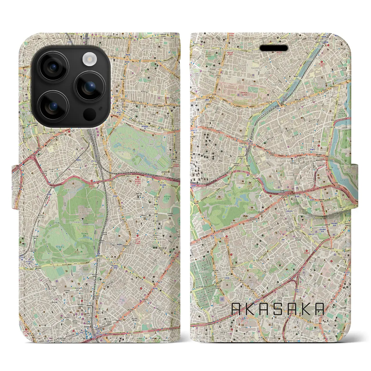 【赤坂(東京都)】地図柄iPhoneケース(手帳タイプ)ナチュラル・iPhone 16 用