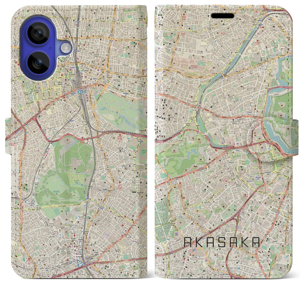 【赤坂(東京都)】地図柄iPhoneケース(手帳タイプ)ナチュラル・iPhone 16 Pro Max 用