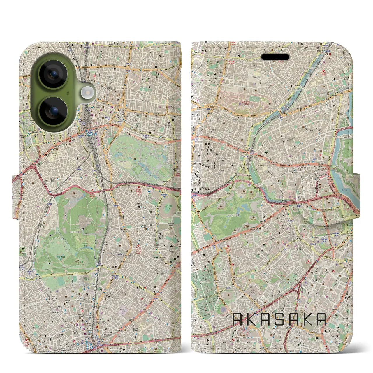【赤坂(東京都)】地図柄iPhoneケース(手帳タイプ)ナチュラル・iPhone 17 Pro Max 用