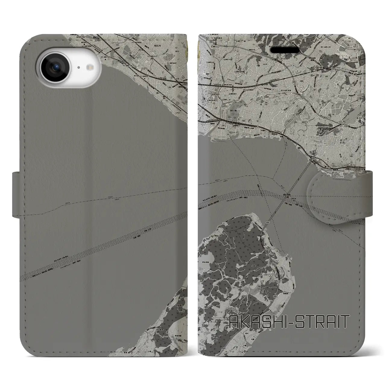 【明石海峡(兵庫県)】地図柄iPhoneケース(手帳タイプ)