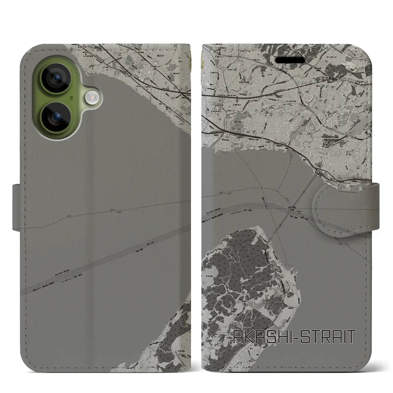【明石海峡(兵庫県)】地図柄iPhoneケース(手帳タイプ)