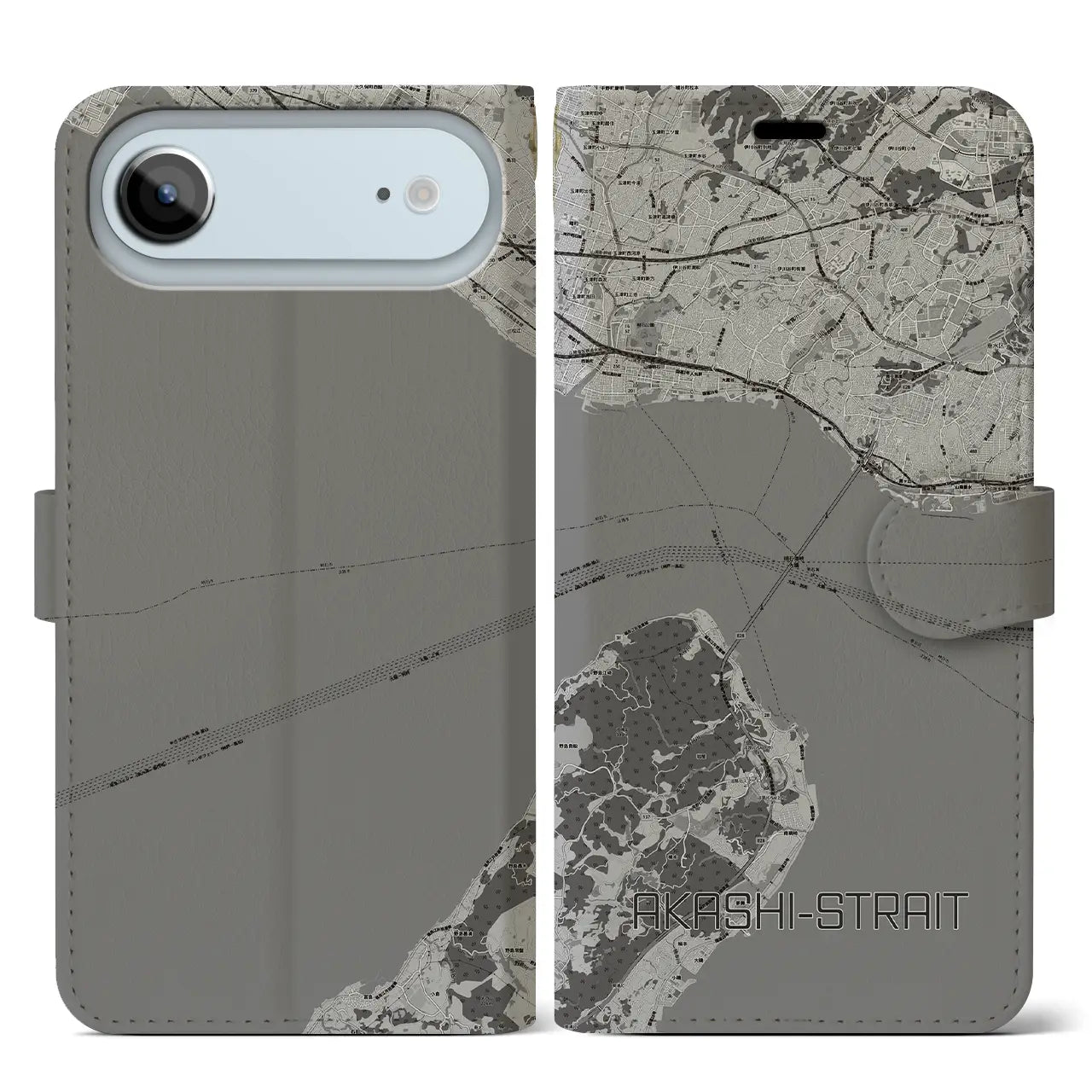 【明石海峡(兵庫県)】地図柄iPhoneケース(手帳タイプ)