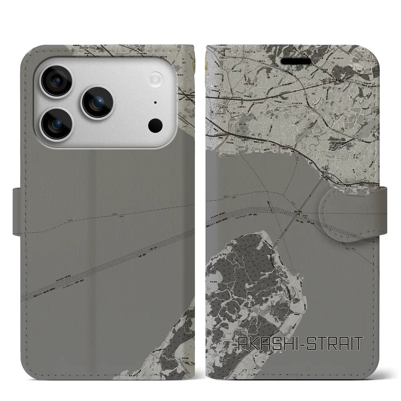 【明石海峡(兵庫県)】地図柄iPhoneケース(手帳タイプ)