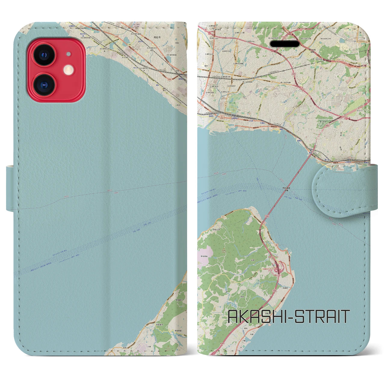【明石海峡(兵庫県)】地図柄iPhoneケース(手帳タイプ)ナチュラル・iPhone 11 用