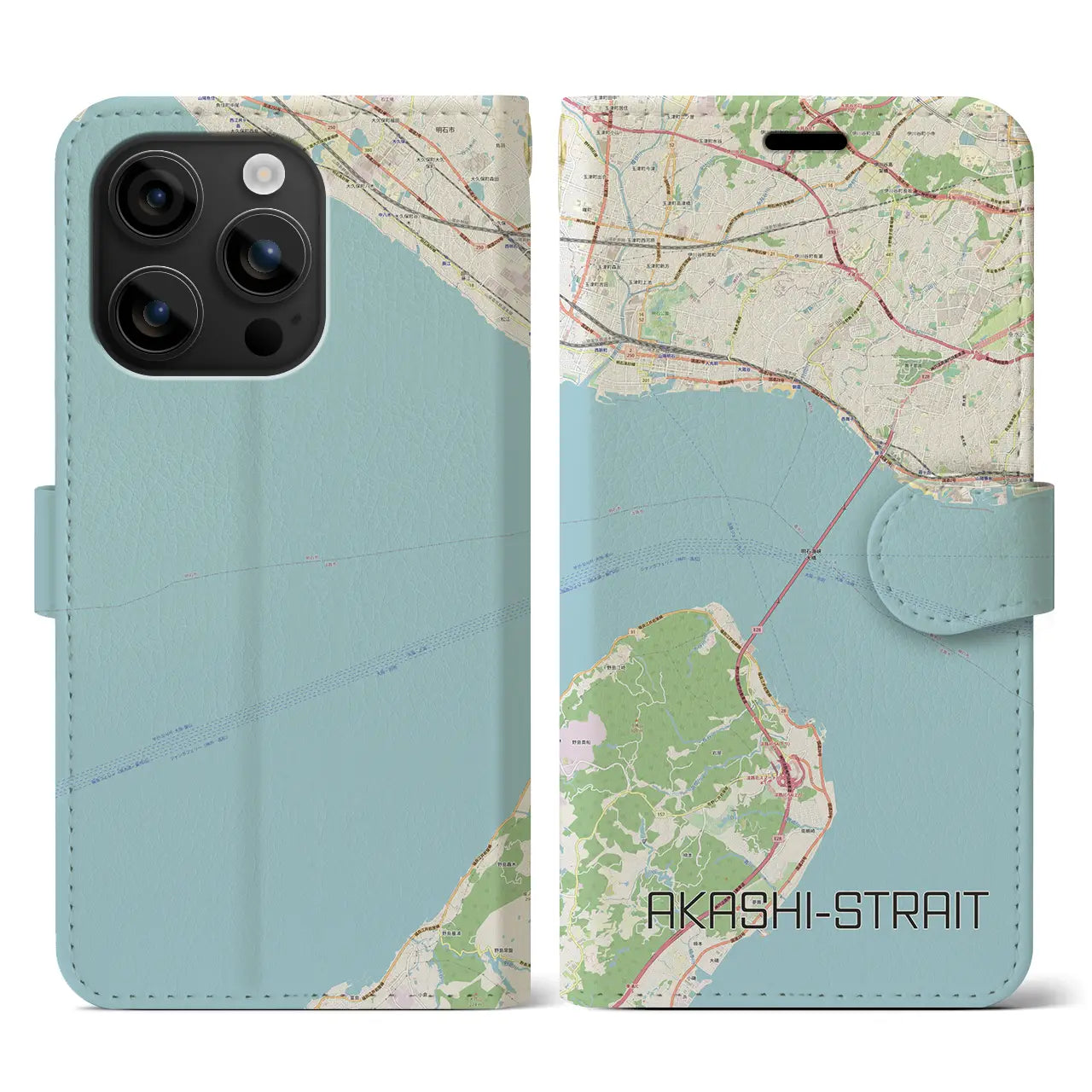 【明石海峡(兵庫県)】地図柄iPhoneケース(手帳タイプ)ナチュラル・iPhone 16 用