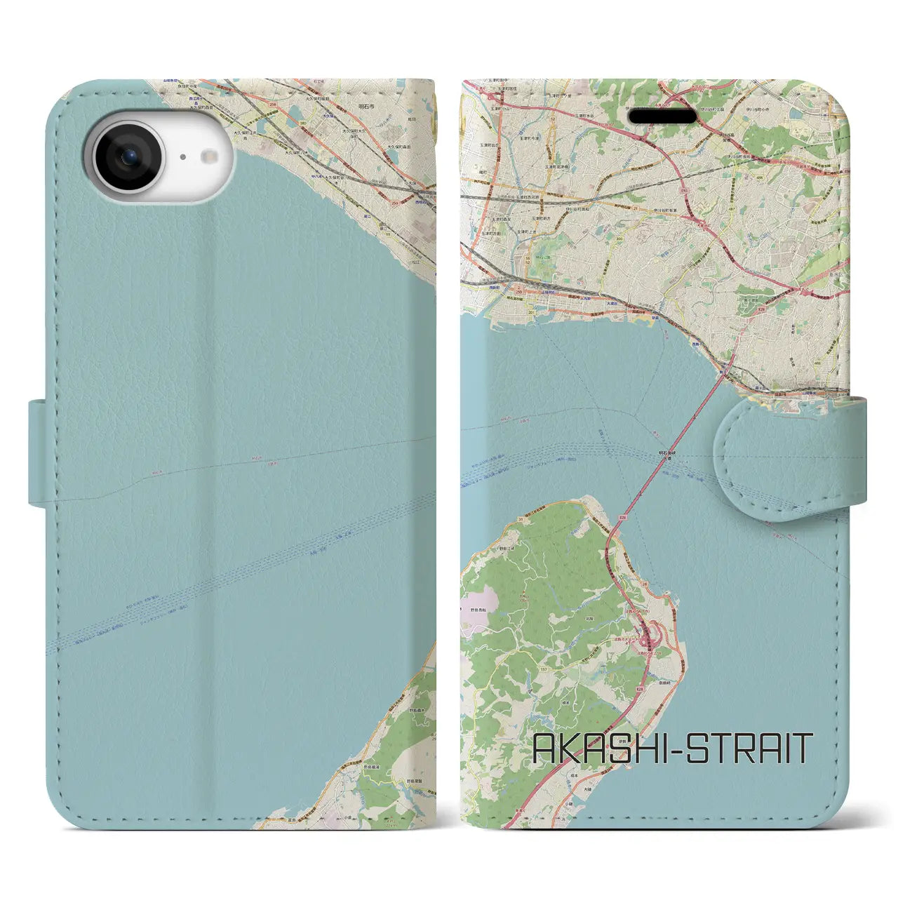 【明石海峡(兵庫県)】地図柄iPhoneケース(手帳タイプ)