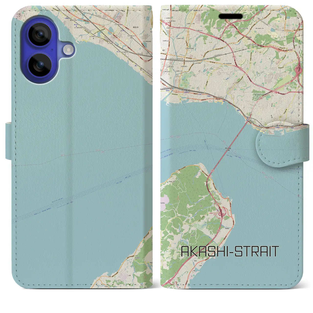【明石海峡(兵庫県)】地図柄iPhoneケース(手帳タイプ)ナチュラル・iPhone 16 Pro Max 用