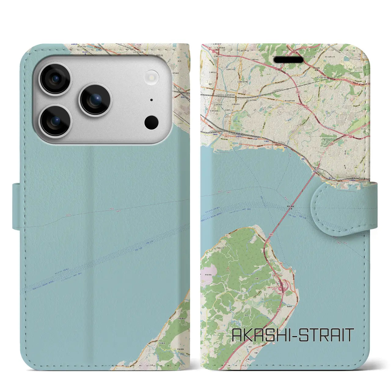 【明石海峡(兵庫県)】地図柄iPhoneケース(手帳タイプ)