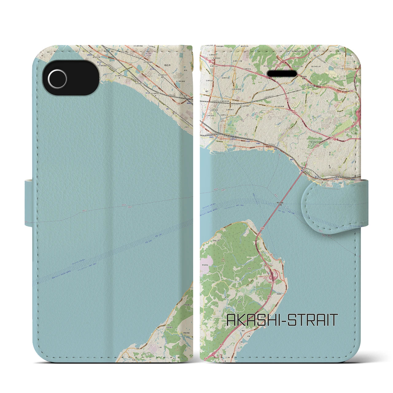 【明石海峡(兵庫県)】地図柄iPhoneケース(手帳タイプ)ナチュラル・iPhone SE(第3 / 第2世代) / 8 / 7 / 6s / 6 用