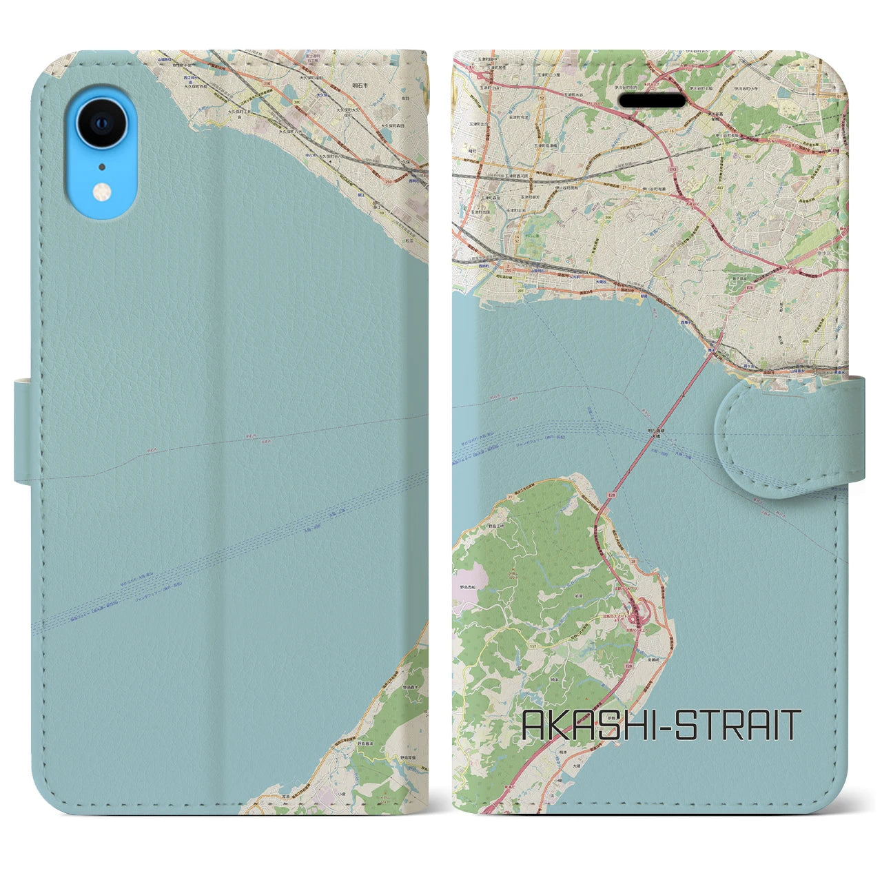 【明石海峡(兵庫県)】地図柄iPhoneケース(手帳タイプ)ナチュラル・iPhone XR 用