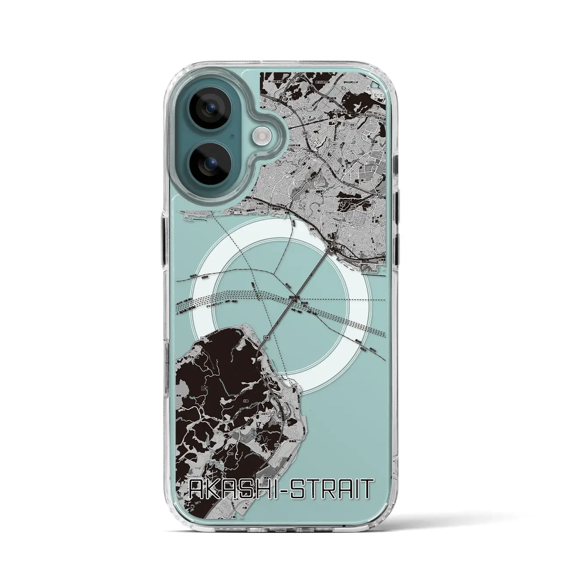 【明石海峡(兵庫県)】地図柄iPhoneケース(MagSafeタイプ)モノトーン・iPhone 16 Pro 用