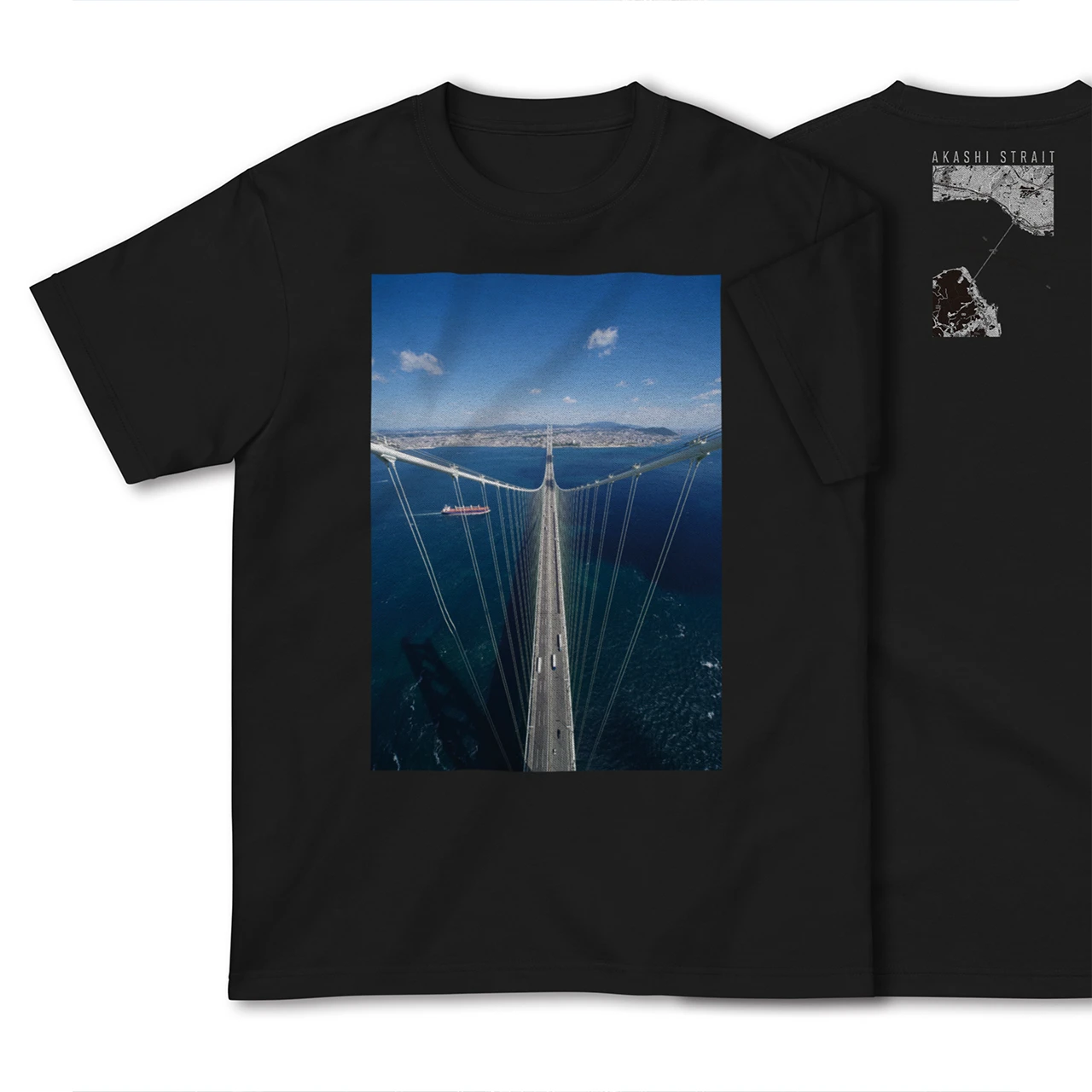 【明石海峡(兵庫県)】Map World ハイクオリティTシャツ