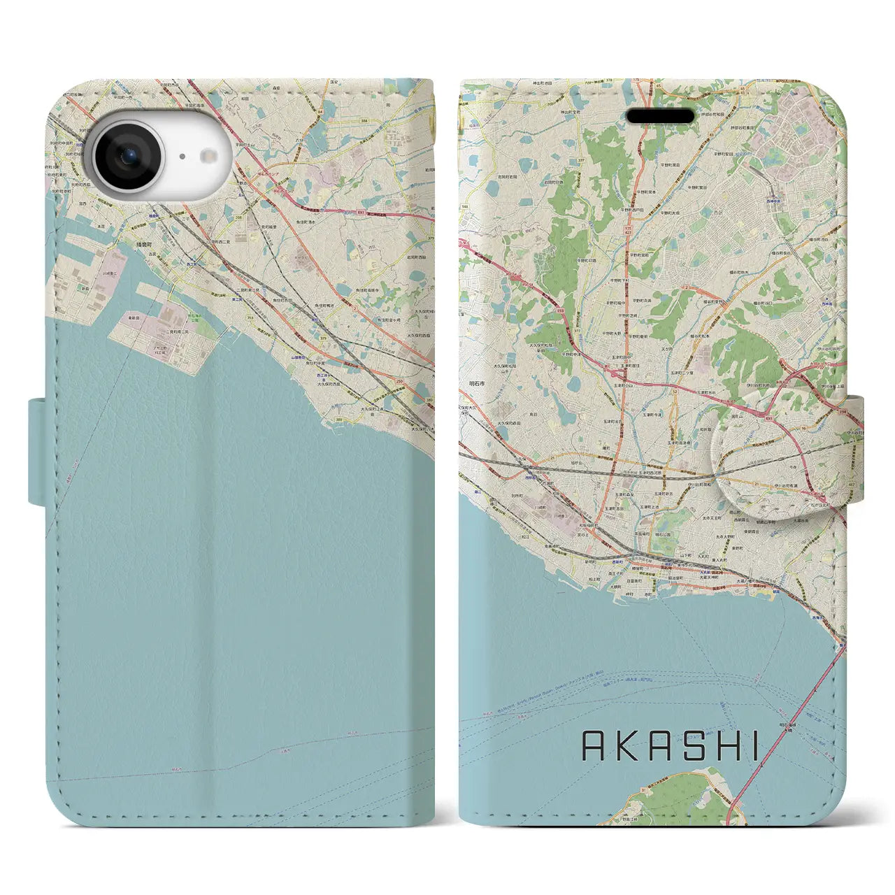 【明石(兵庫県)】地図柄iPhoneケース(手帳タイプ)