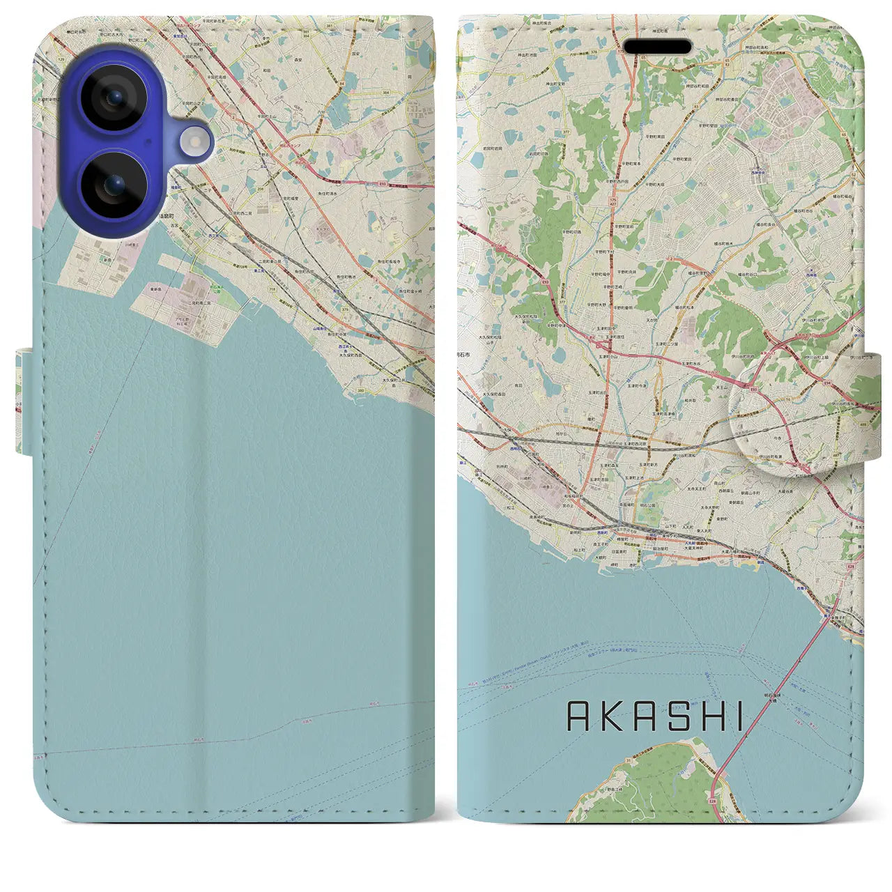 【明石(兵庫県)】地図柄iPhoneケース(手帳タイプ)ナチュラル・iPhone 16 Pro Max 用