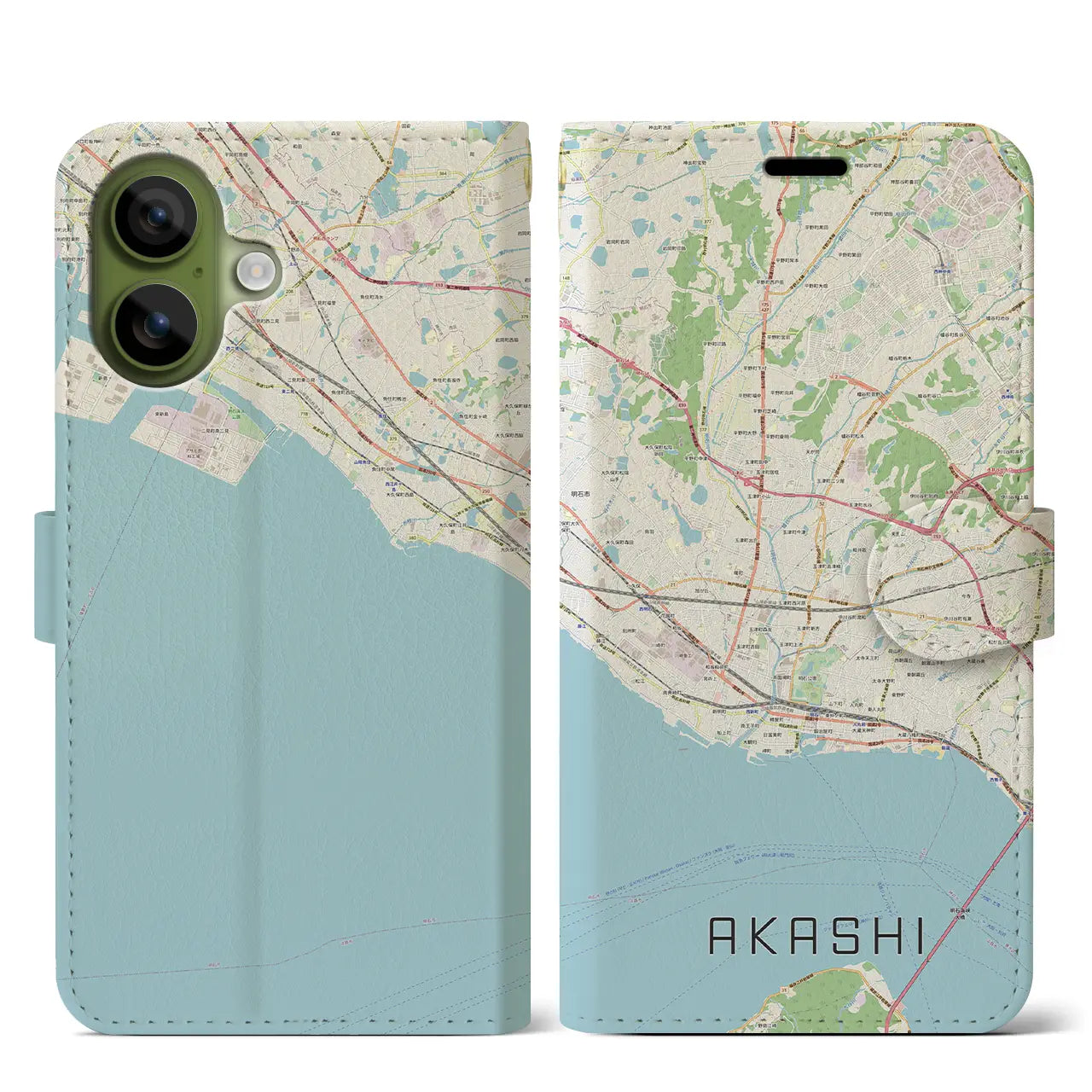 【明石(兵庫県)】地図柄iPhoneケース(手帳タイプ)