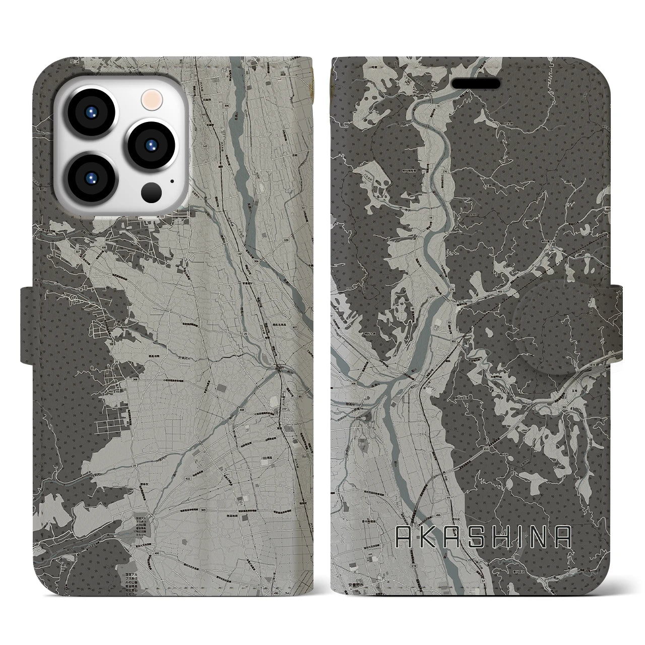 【明科(長野県)】地図柄iPhoneケース(手帳タイプ)