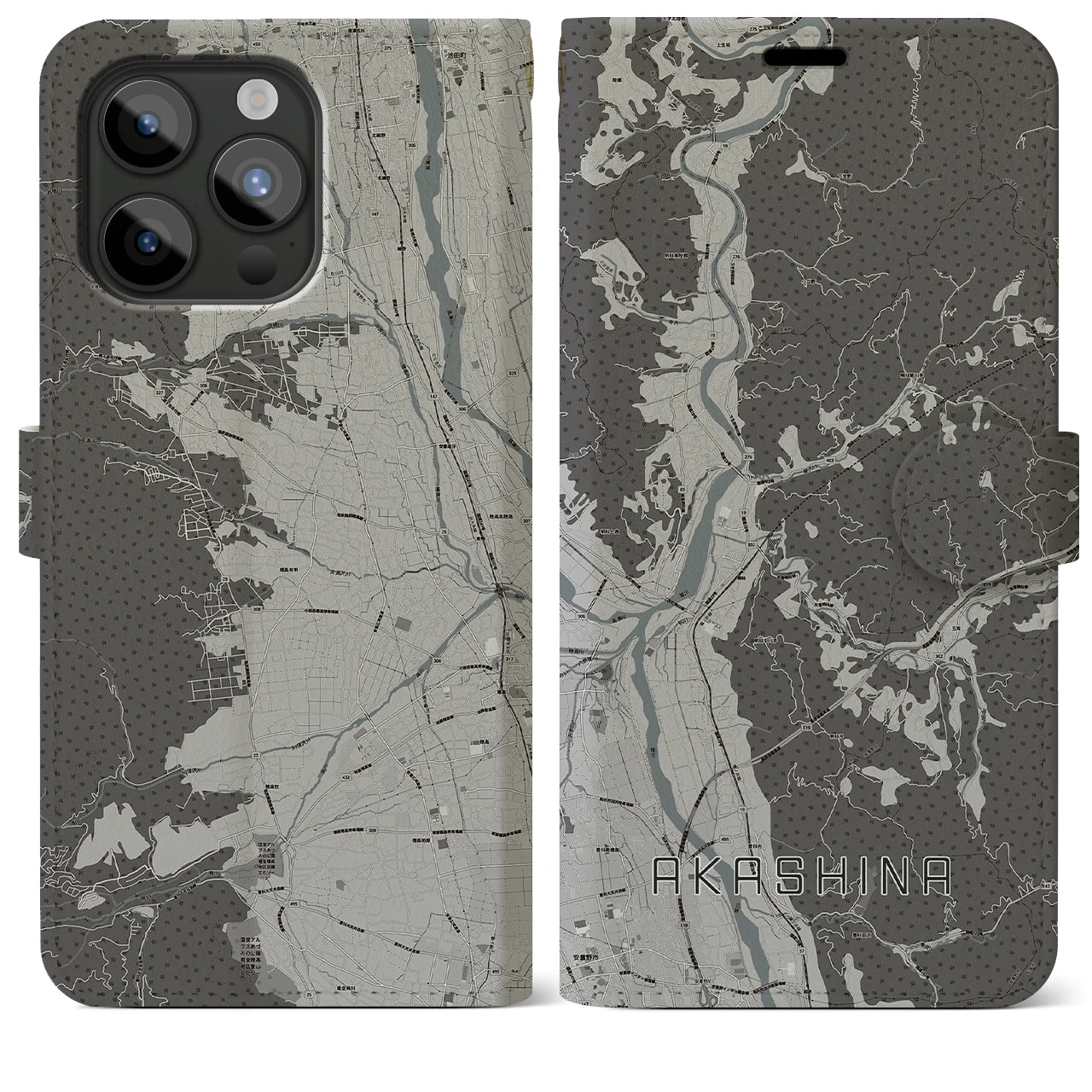 【明科(長野県)】地図柄iPhoneケース(手帳タイプ)