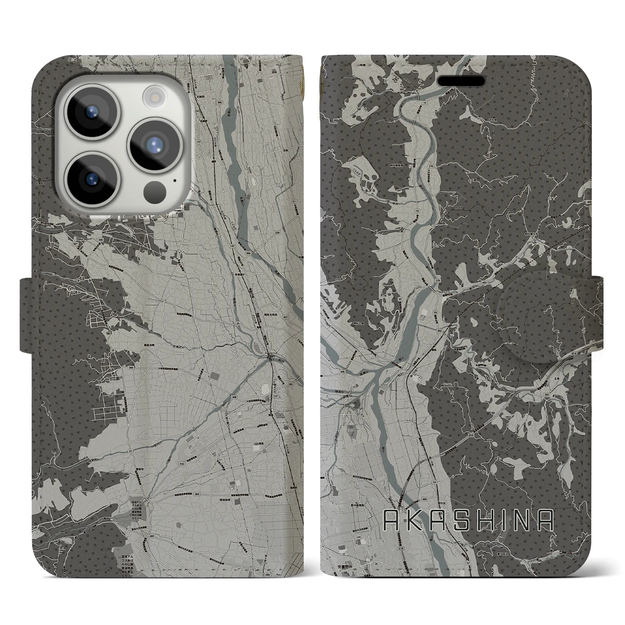 【明科(長野県)】地図柄iPhoneケース(手帳タイプ)