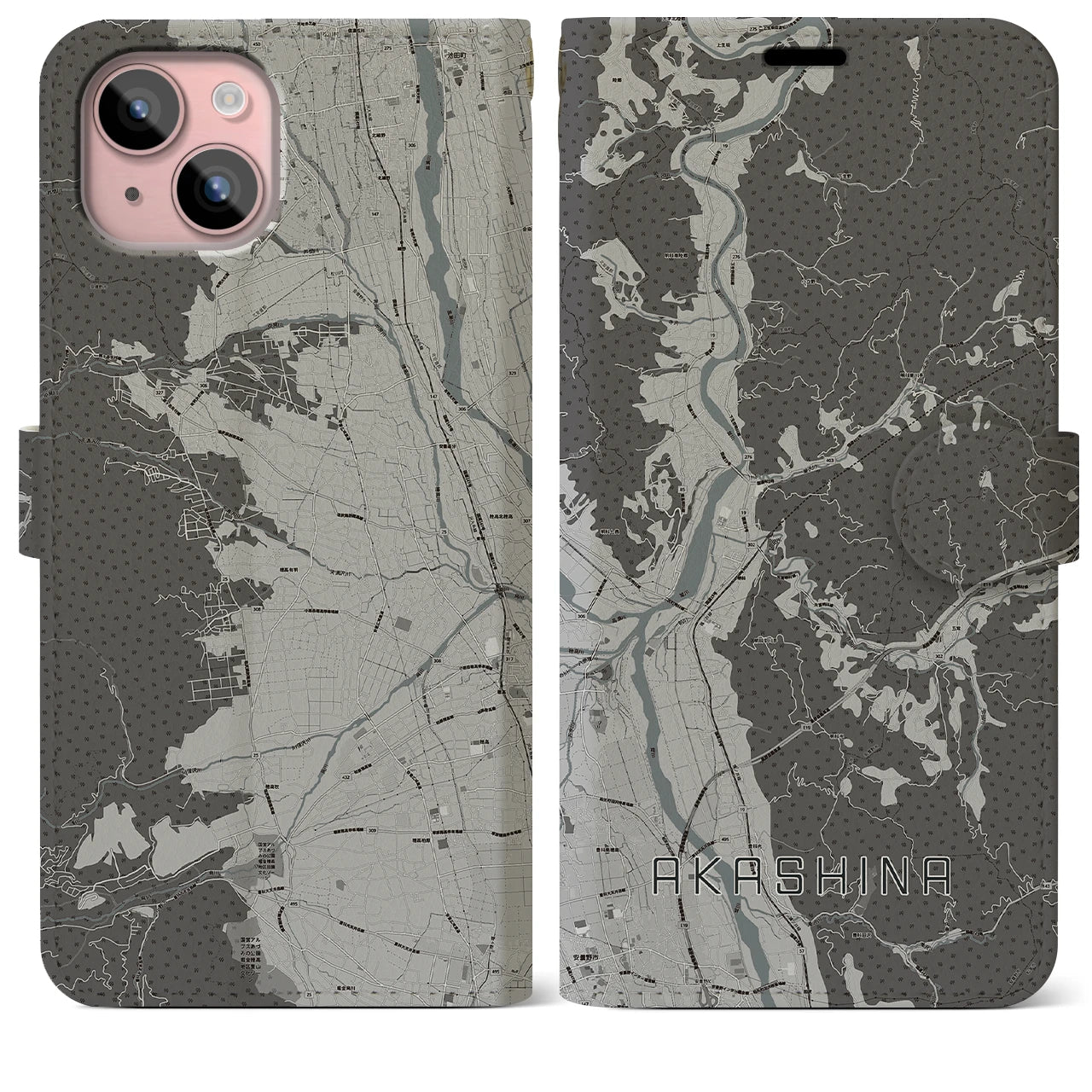 【明科(長野県)】地図柄iPhoneケース(手帳タイプ)