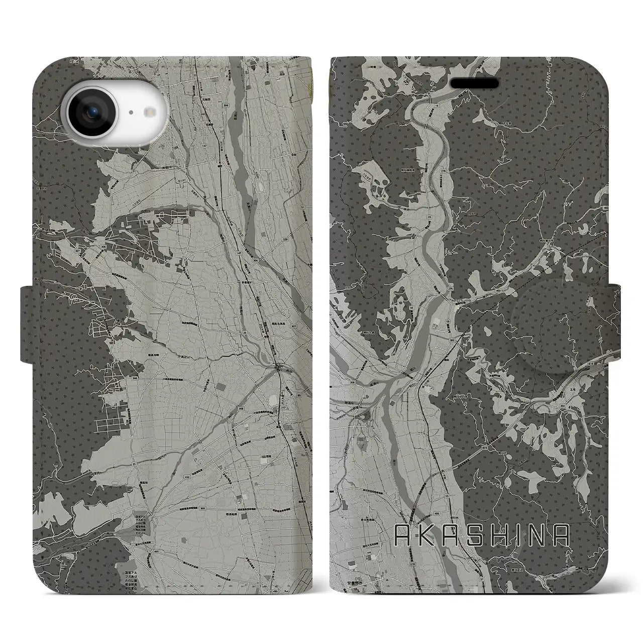 【明科(長野県)】地図柄iPhoneケース(手帳タイプ)