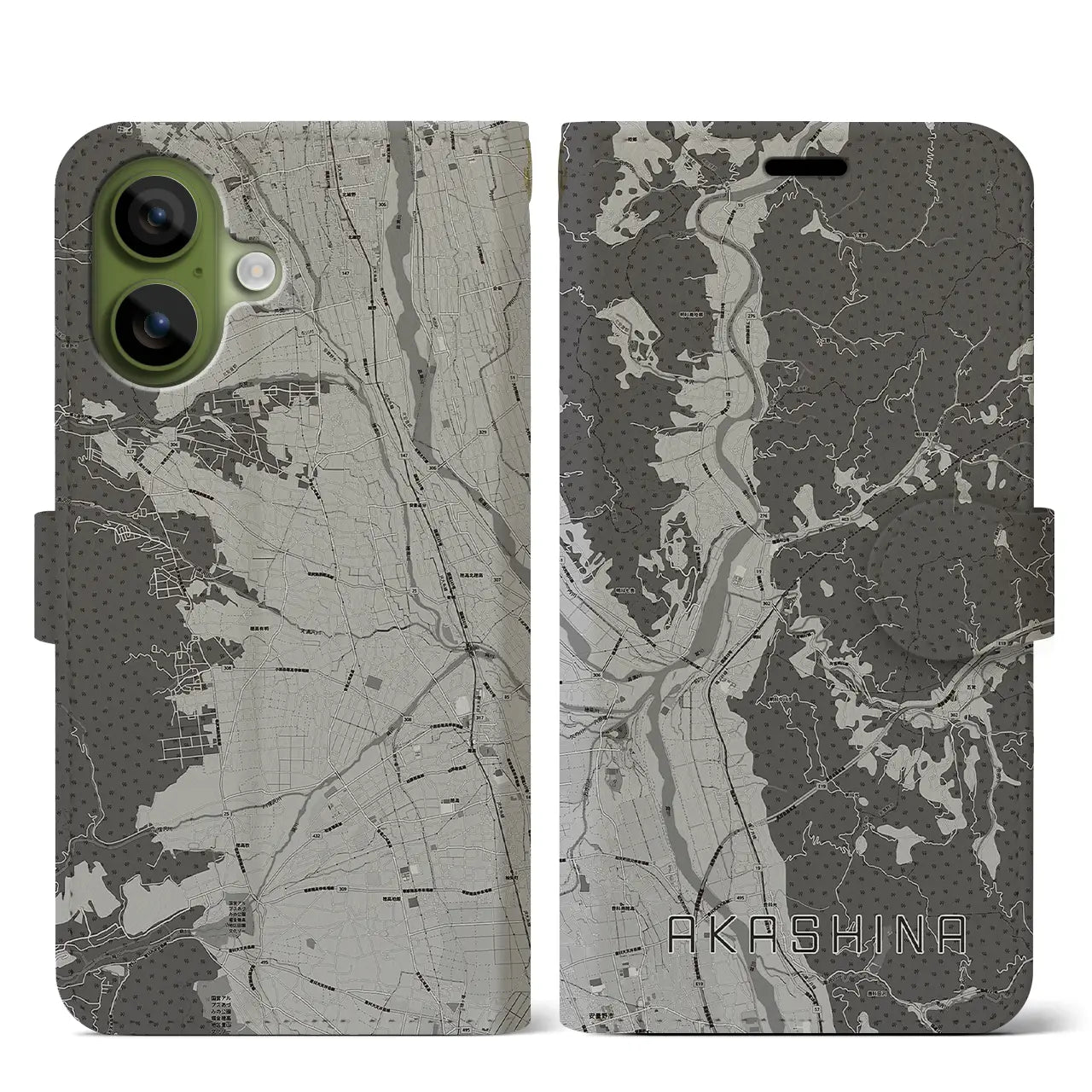 【明科(長野県)】地図柄iPhoneケース(手帳タイプ)