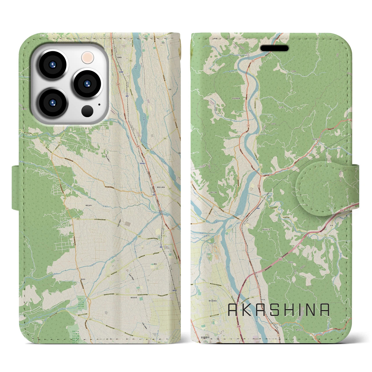 【明科(長野県)】地図柄iPhoneケース(手帳タイプ)