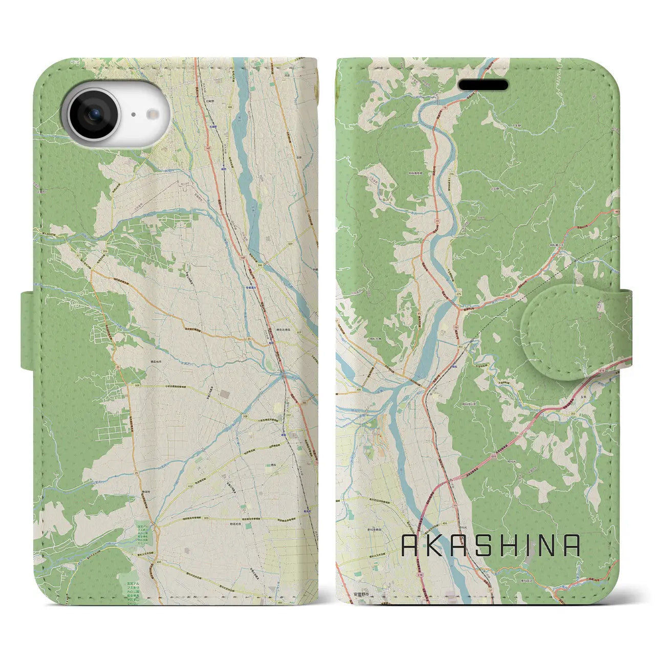 【明科(長野県)】地図柄iPhoneケース(手帳タイプ)