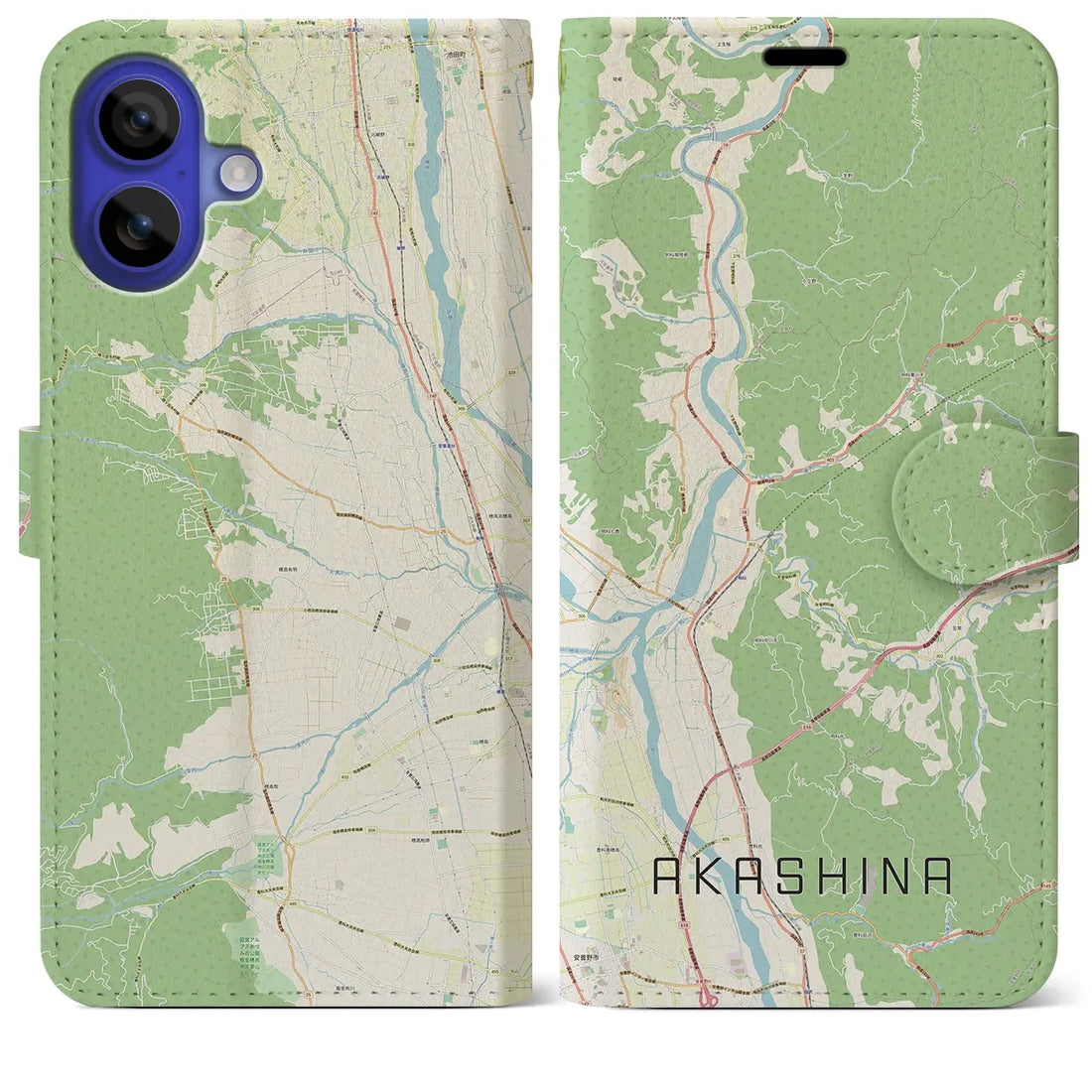 【明科(長野県)】地図柄iPhoneケース(手帳タイプ)ナチュラル・iPhone 16 Pro Max 用
